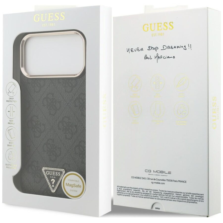 Etui Guess 4G Triangle Logo MagSafe do iPhone 18 Pro Max / 17 Pro Max czarny złoty
