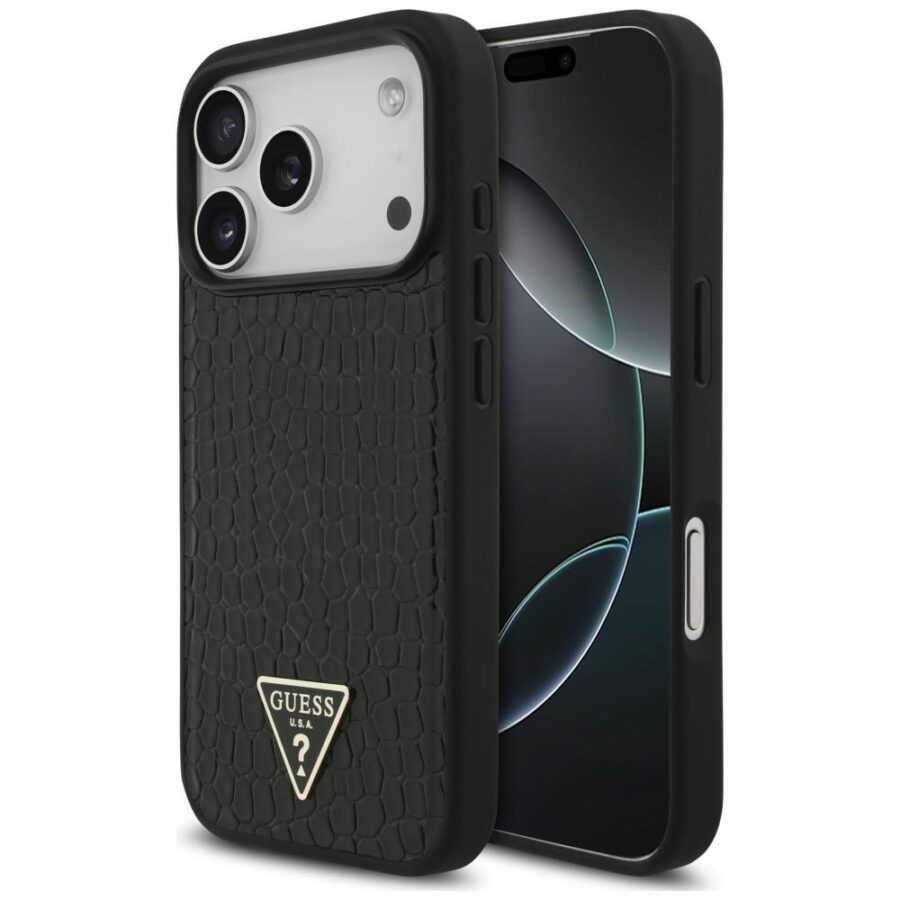 Etui Guess Croco Triangle Logo MagSafe do iPhone 18 Pro Max / 17 Pro Max czarny