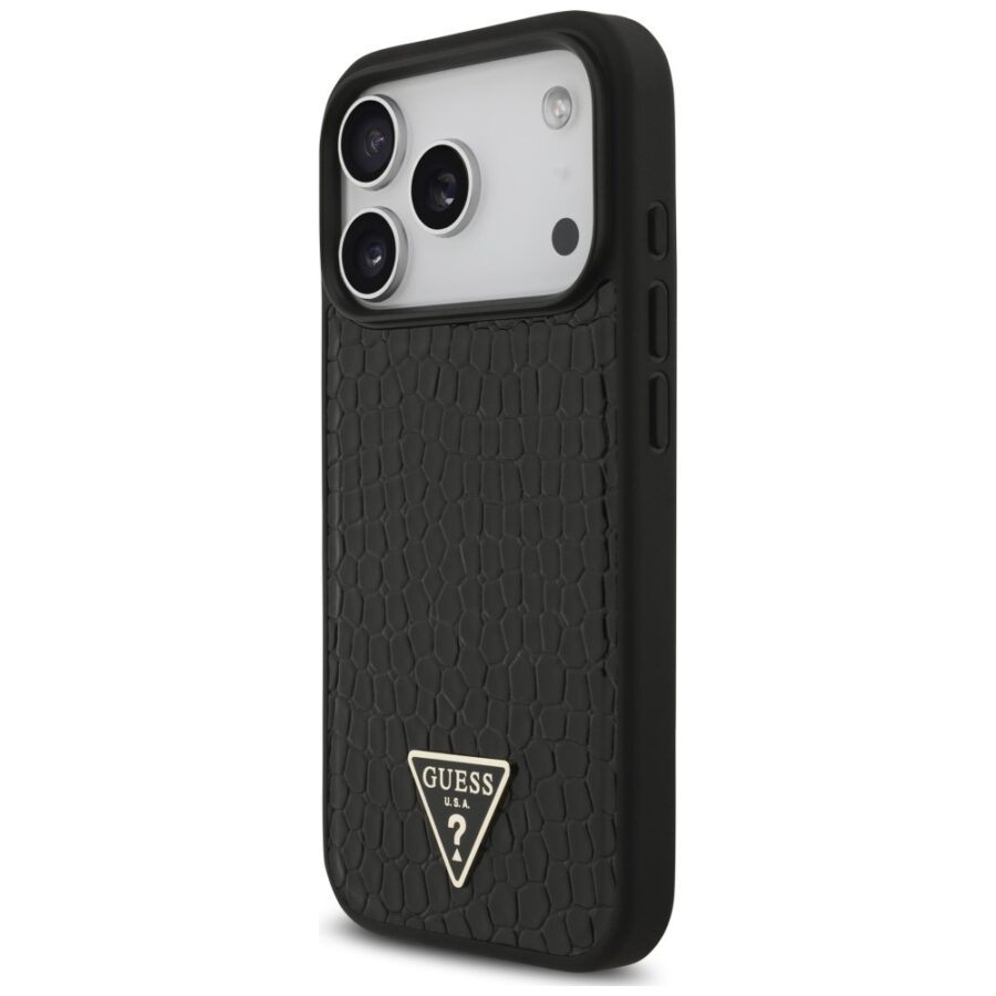 Etui Guess Croco Triangle Logo MagSafe do iPhone 18 Pro Max / 17 Pro Max czarny
