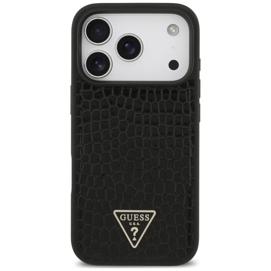 Etui Guess Croco Triangle Logo MagSafe do iPhone 18 Pro Max / 17 Pro Max czarny