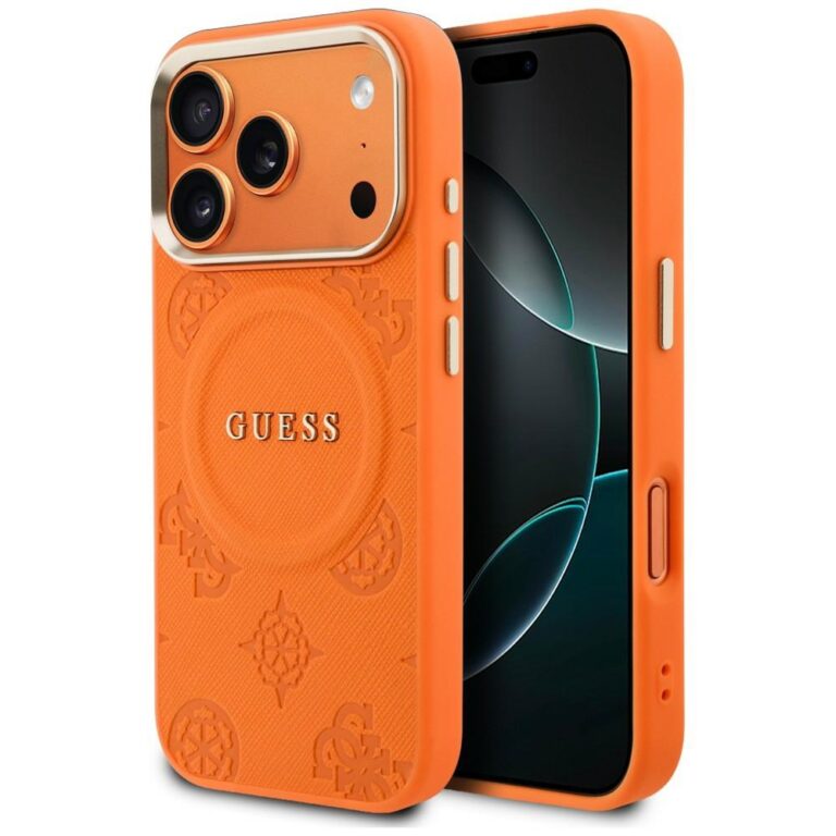 Etui Guess Peony Hot Stamp MagSafe do iPhone 18 Pro Max / 17 Pro Max pomarańczowy
