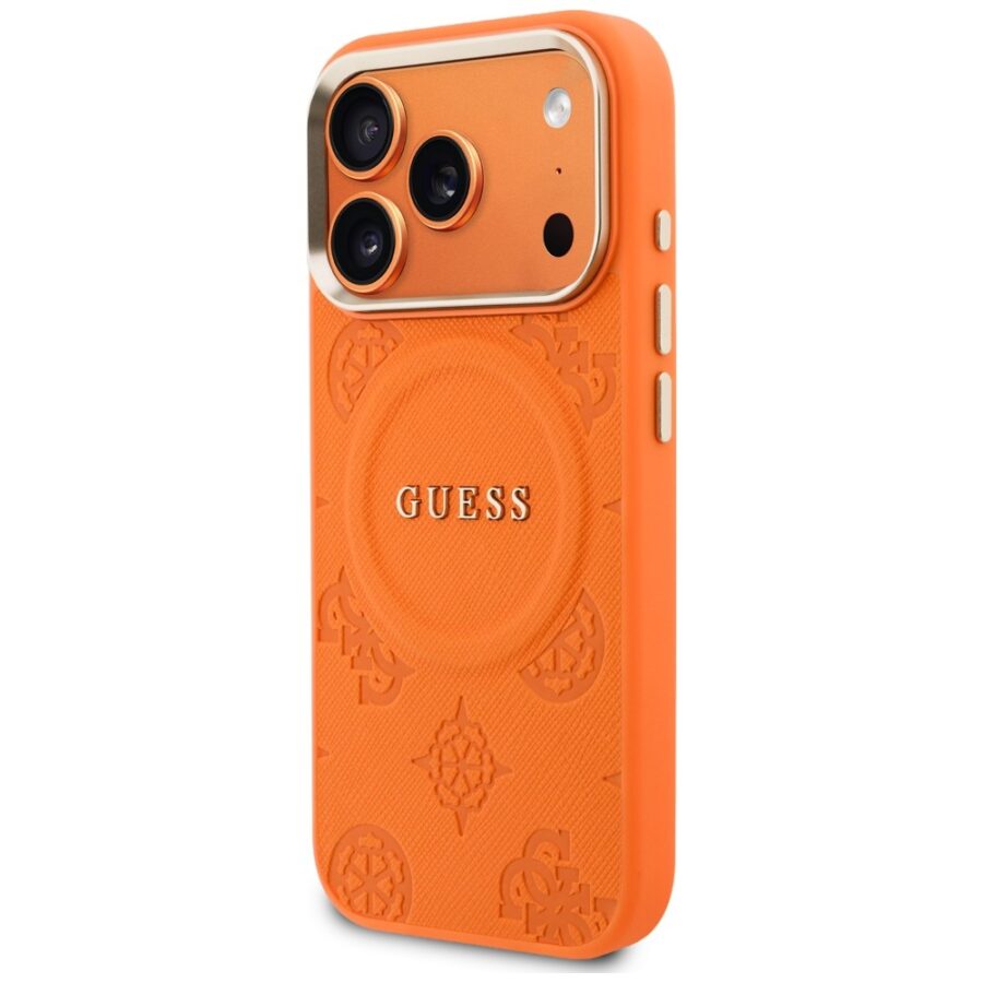 Etui Guess Peony Hot Stamp MagSafe do iPhone 18 Pro Max / 17 Pro Max pomarańczowy