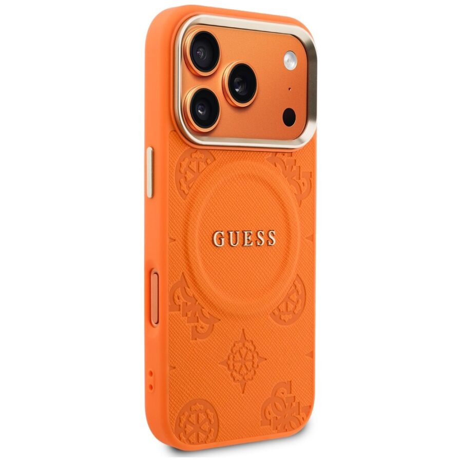 Etui Guess Peony Hot Stamp MagSafe do iPhone 18 Pro Max / 17 Pro Max pomarańczowy