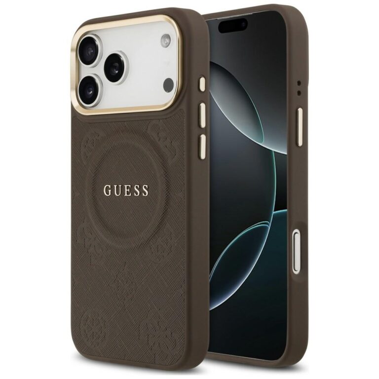 Etui Guess Peony Hot Stamp MagSafe do iPhone 18 Pro Max / 17 Pro Max brązowy