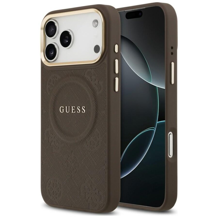Etui Guess Peony Hot Stamp MagSafe do iPhone 18 Pro Max / 17 Pro Max brązowy
