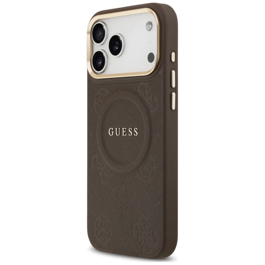 Etui Guess Peony Hot Stamp MagSafe do iPhone 18 Pro Max / 17 Pro Max brązowy