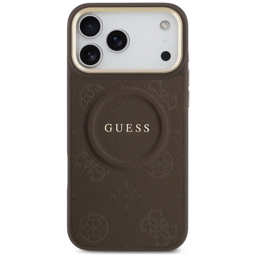 Etui Guess Peony Hot Stamp MagSafe do iPhone 18 Pro Max / 17 Pro Max brązowy