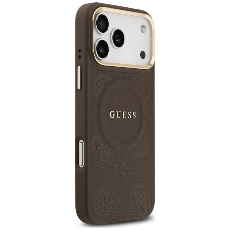 Etui Guess Peony Hot Stamp MagSafe do iPhone 18 Pro Max / 17 Pro Max brązowy