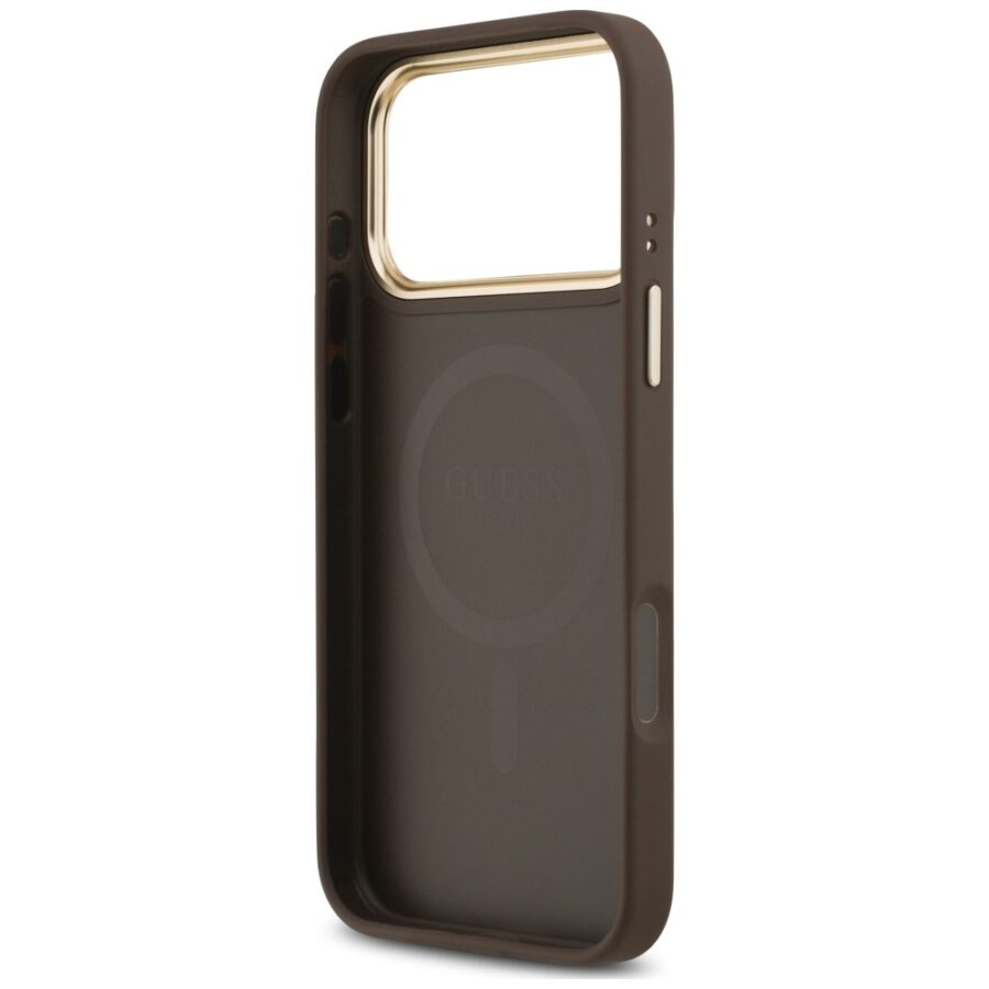 Etui Guess Peony Hot Stamp MagSafe do iPhone 18 Pro Max / 17 Pro Max brązowy