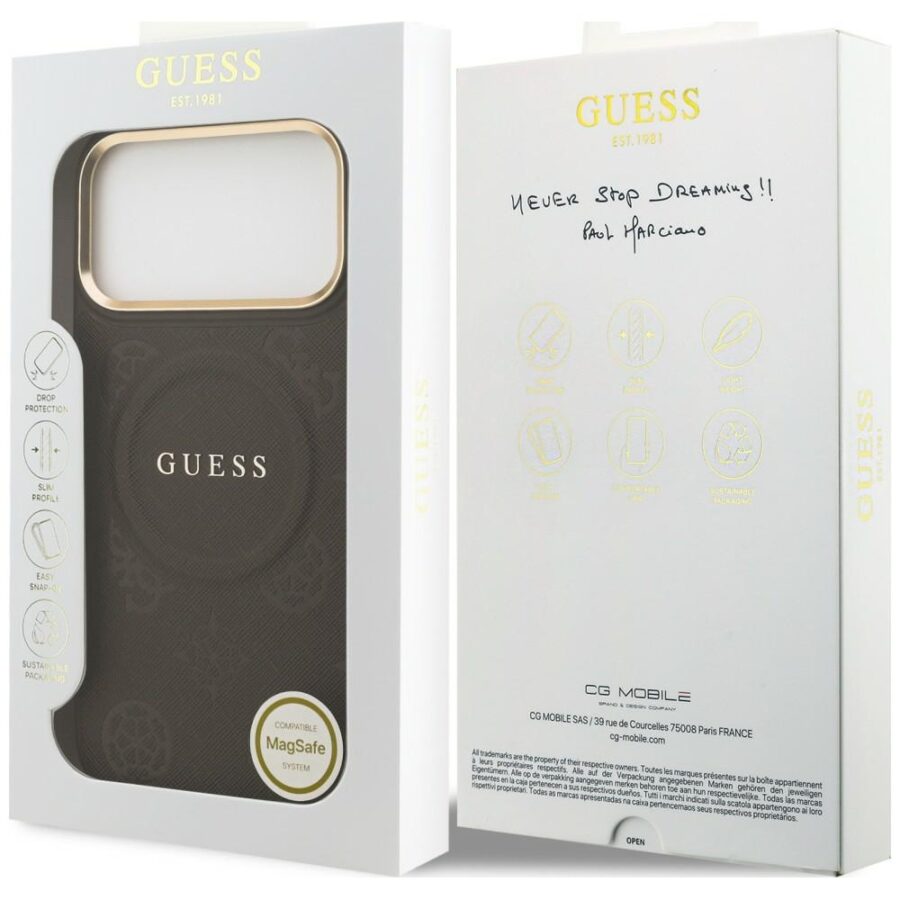 Etui Guess Peony Hot Stamp MagSafe do iPhone 18 Pro Max / 17 Pro Max brązowy