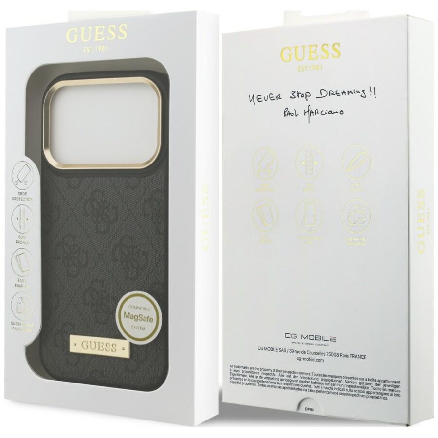 Etui Guess 4G Logo Plate MagSafe do iPhone 18 Pro Max / 17 Pro Max czarny