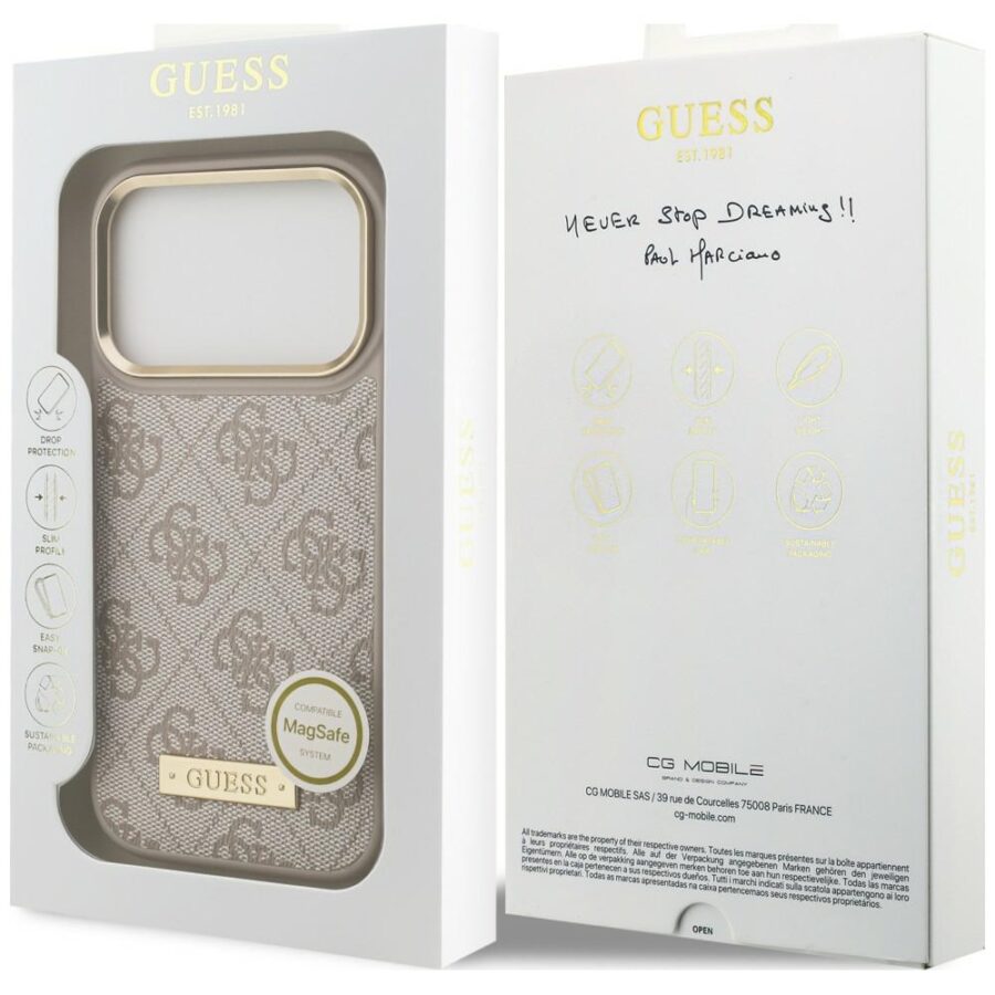 Etui Guess 4G Logo Plate MagSafe do iPhone 18 Pro Max / 17 Pro Max różowy