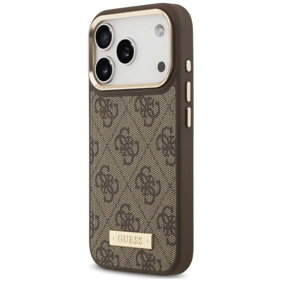 Etui Guess 4G Logo Plate MagSafe do iPhone 18 Pro Max / 17 Pro Max brązowy