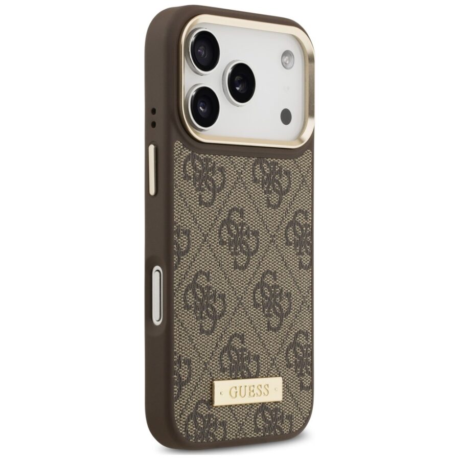 Etui Guess 4G Logo Plate MagSafe do iPhone 18 Pro Max / 17 Pro Max brązowy