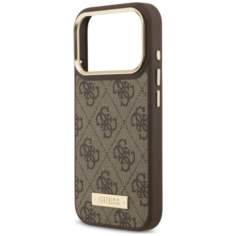 Etui Guess 4G Logo Plate MagSafe do iPhone 18 Pro Max / 17 Pro Max brązowy