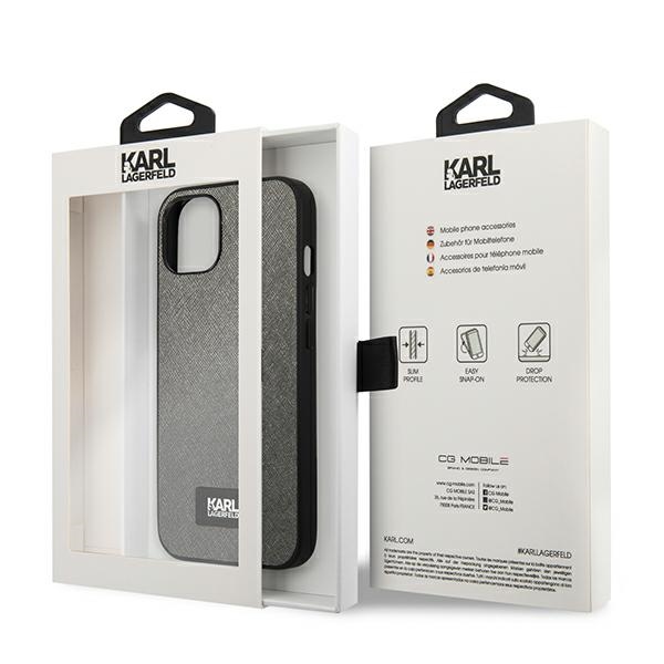 Karl Lagerfeld KLHCP13MSFMP2DG iPhone 13/ 14 / 15 6,1" hardcase srebrny/silver Saffiano Plaque