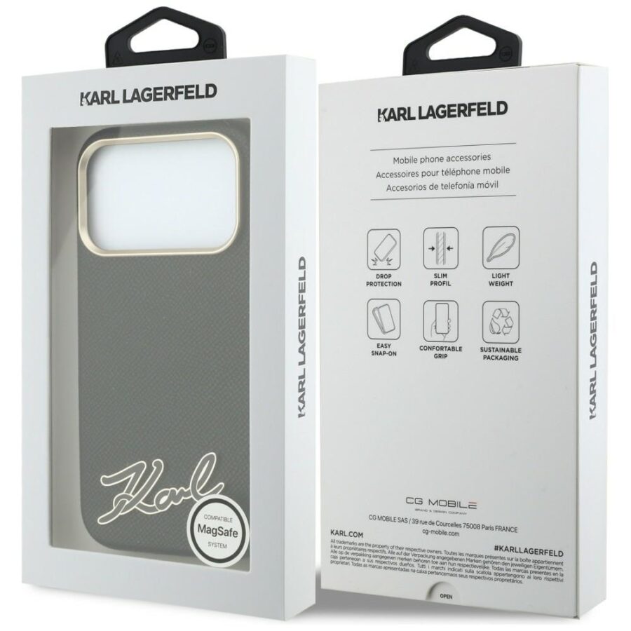 Etui Karl Lagerfeld Grained with Resin Signature Logo MagSafe do iPhone 18 Pro Max / 17 Pro Max czarny