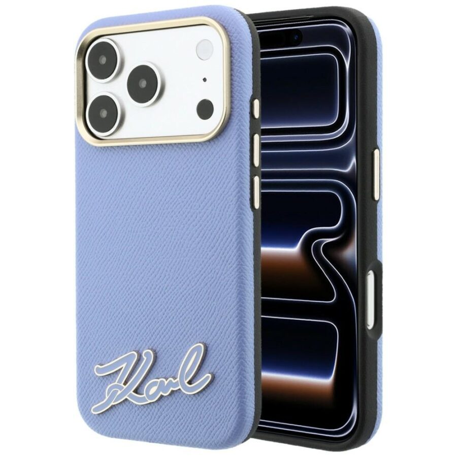 Etui Karl Lagerfeld Grained with Resin Signature Logo MagSafe do iPhone 18 Pro Max / 17 Pro Max jasnoniebieski