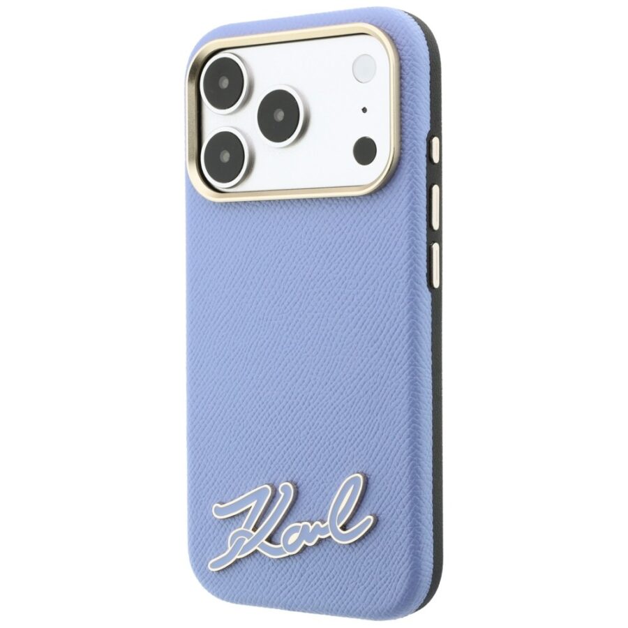 Etui Karl Lagerfeld Grained with Resin Signature Logo MagSafe do iPhone 18 Pro Max / 17 Pro Max jasnoniebieski