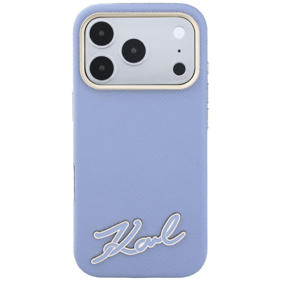 Etui Karl Lagerfeld Grained with Resin Signature Logo MagSafe do iPhone 18 Pro Max / 17 Pro Max jasnoniebieski