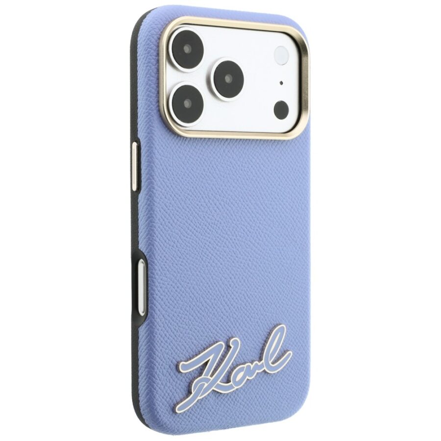 Etui Karl Lagerfeld Grained with Resin Signature Logo MagSafe do iPhone 18 Pro Max / 17 Pro Max jasnoniebieski