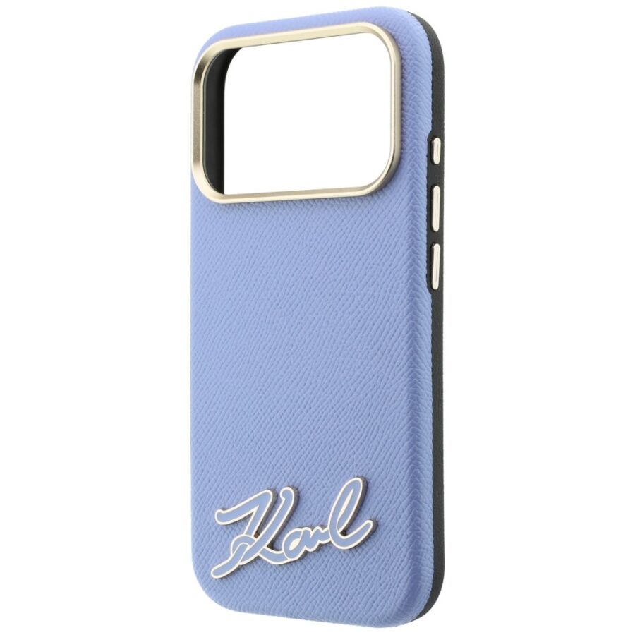 Etui Karl Lagerfeld Grained with Resin Signature Logo MagSafe do iPhone 18 Pro Max / 17 Pro Max jasnoniebieski