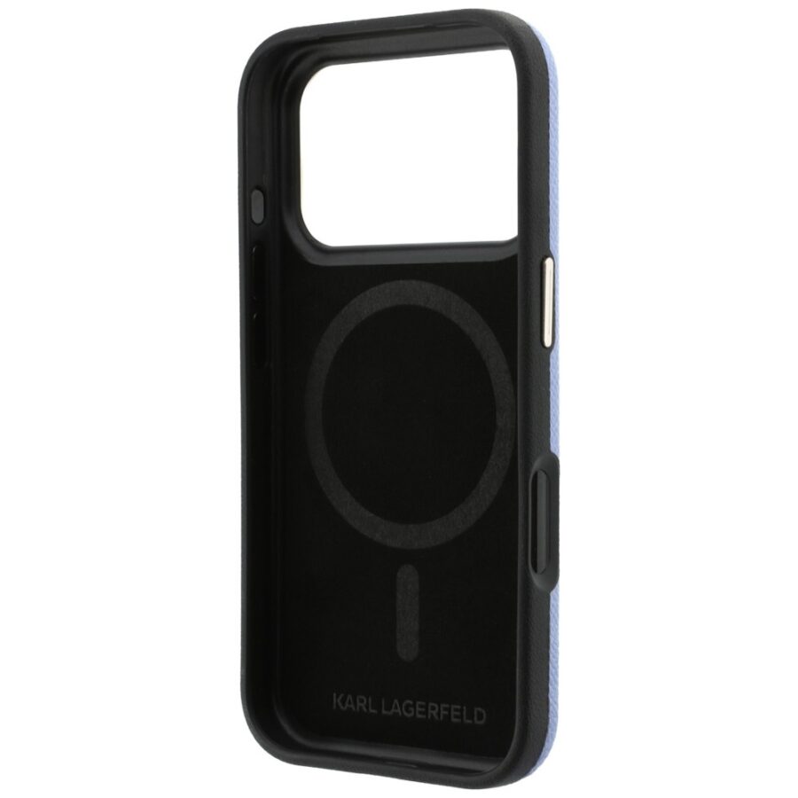 Etui Karl Lagerfeld Grained with Resin Signature Logo MagSafe do iPhone 18 Pro Max / 17 Pro Max jasnoniebieski