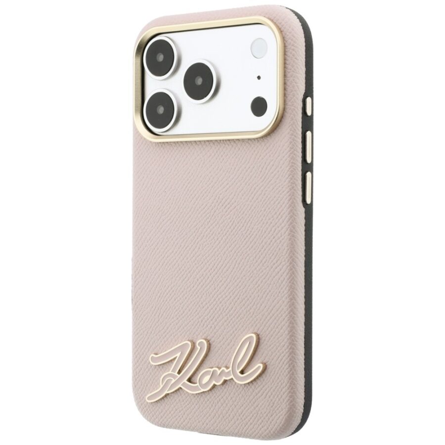 Etui Karl Lagerfeld Grained with Resin Signature Logo MagSafe do iPhone 18 Pro Max / 17 Pro Max różowy