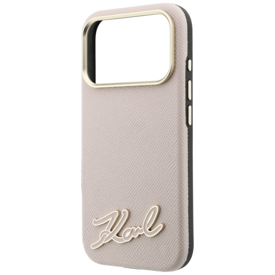 Etui Karl Lagerfeld Grained with Resin Signature Logo MagSafe do iPhone 18 Pro Max / 17 Pro Max różowy