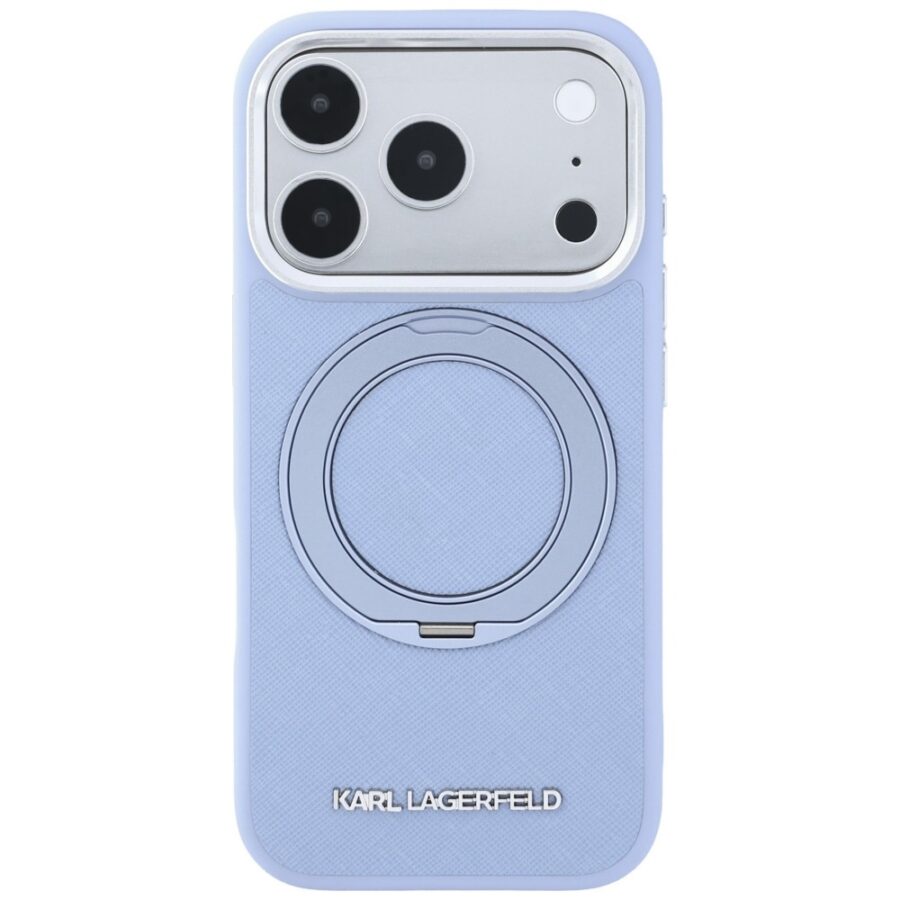 Etui Karl Lagerfeld Ring Stand 360 Saffiano Classic Logo MagSafe do iPhone 18 Pro / 17 Pro jasnoniebieski