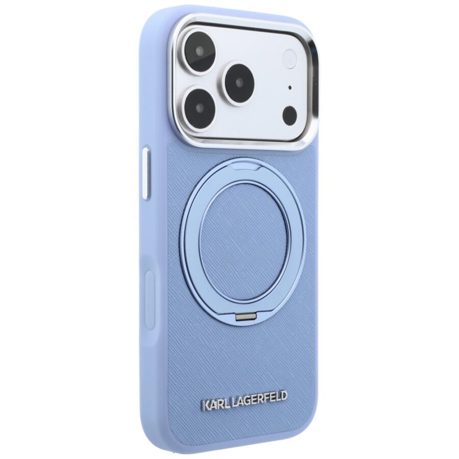 Etui Karl Lagerfeld Ring Stand 360 Saffiano Classic Logo MagSafe do iPhone 18 Pro / 17 Pro jasnoniebieski