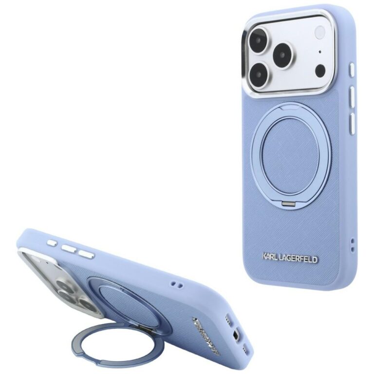 Etui Karl Lagerfeld Ring Stand 360 Saffiano Classic Logo MagSafe do iPhone 18 Pro Max / 17 Pro Max jasnoniebieski