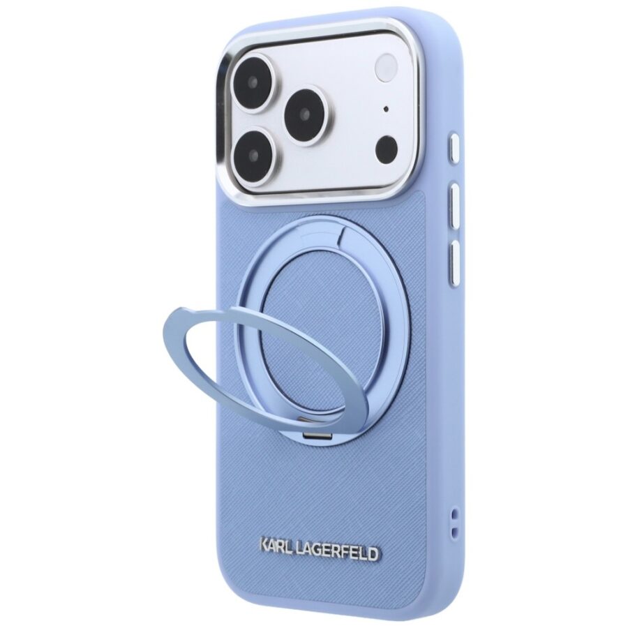 Etui Karl Lagerfeld Ring Stand 360 Saffiano Classic Logo MagSafe do iPhone 18 Pro Max / 17 Pro Max jasnoniebieski