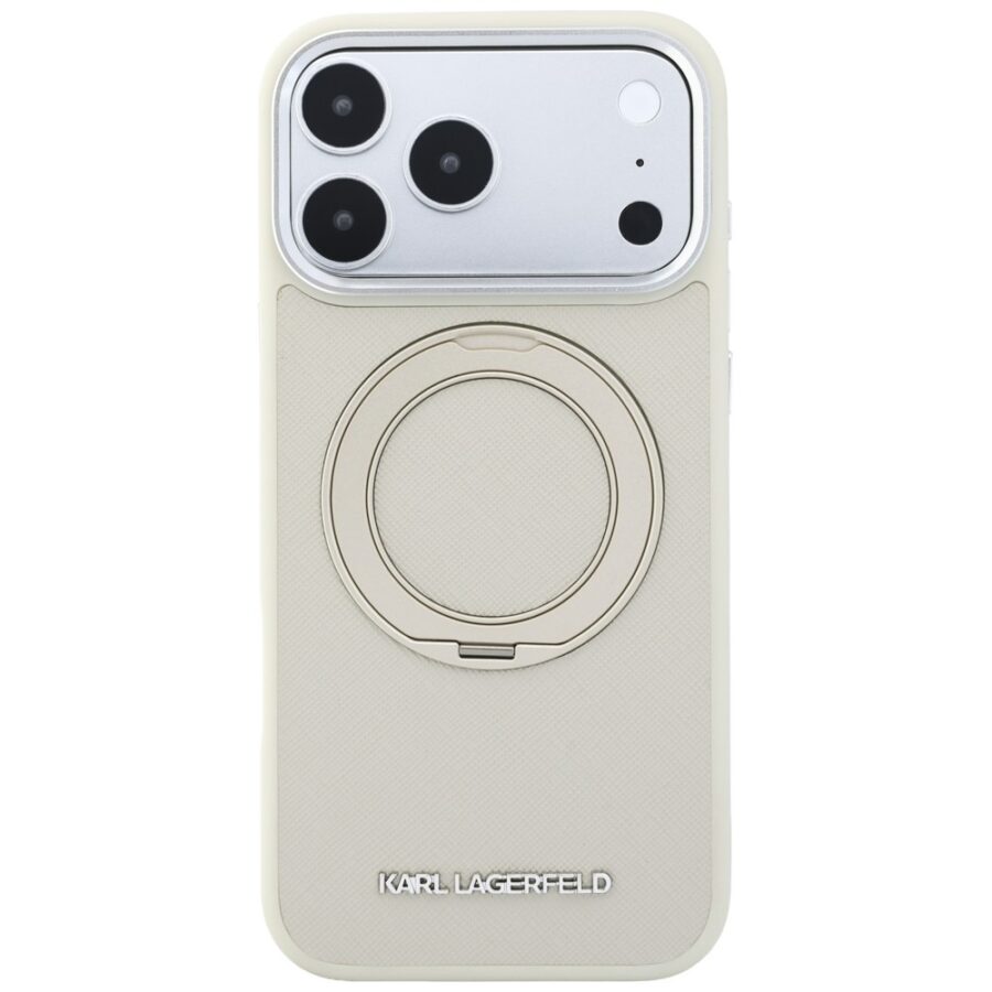 Etui Karl Lagerfeld Ring Stand 360 Saffiano Classic Logo MagSafe do iPhone 18 Pro / 17 Pro beżowy
