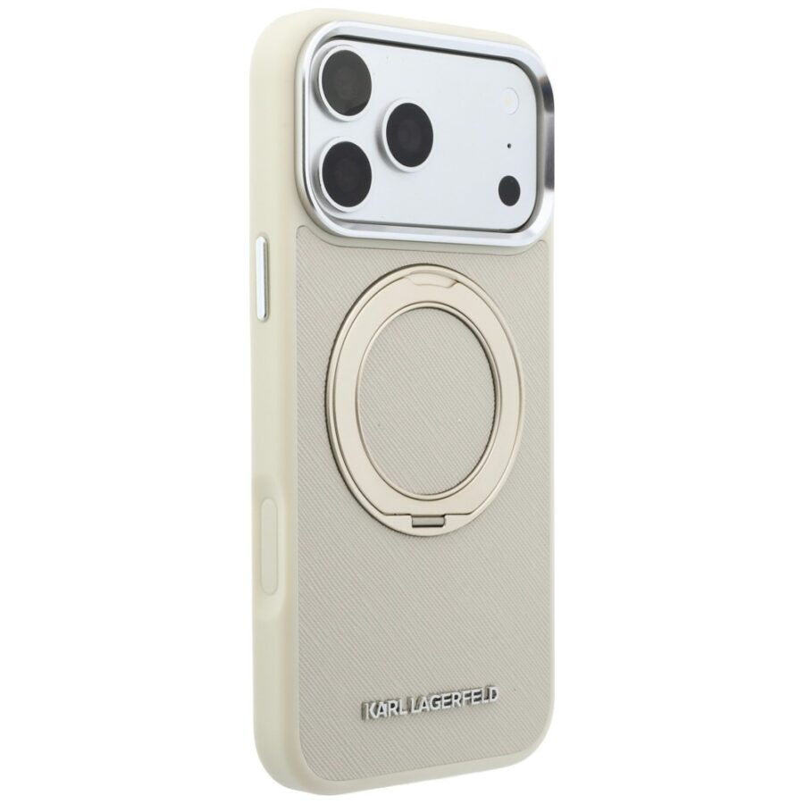 Etui Karl Lagerfeld Ring Stand 360 Saffiano Classic Logo MagSafe do iPhone 18 Pro Max / 17 Pro Max beżowy