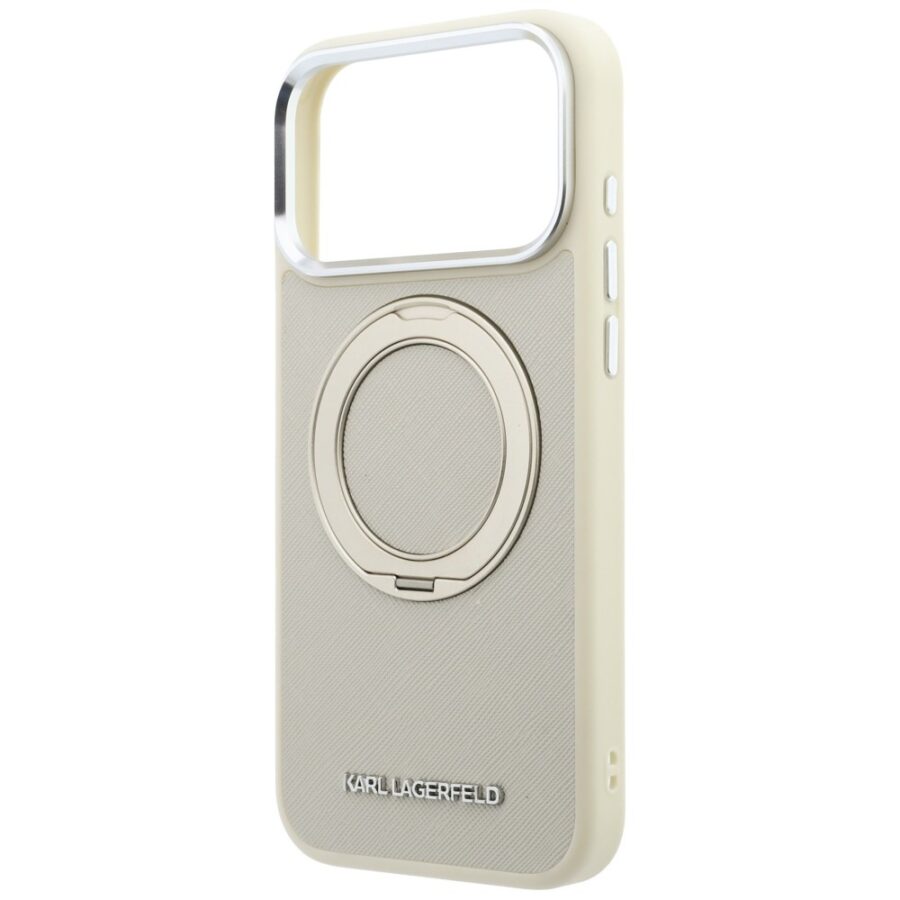 Etui Karl Lagerfeld Ring Stand 360 Saffiano Classic Logo MagSafe do iPhone 18 Pro Max / 17 Pro Max beżowy