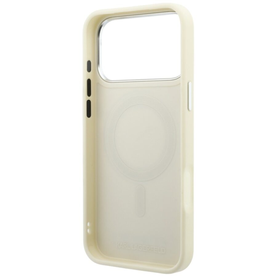 Etui Karl Lagerfeld Ring Stand 360 Saffiano Classic Logo MagSafe do iPhone 18 Pro Max / 17 Pro Max beżowy