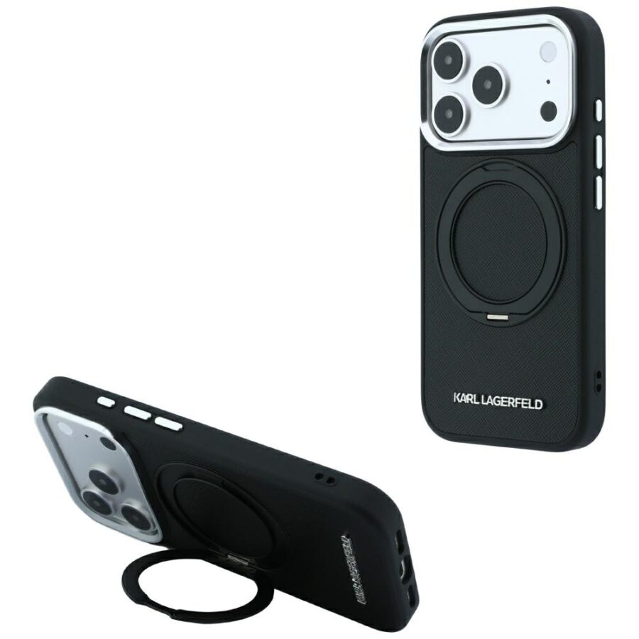 Etui Karl Lagerfeld Ring Stand 360 Saffiano Classic Logo MagSafe do iPhone 18 Pro / 17 Pro czarny