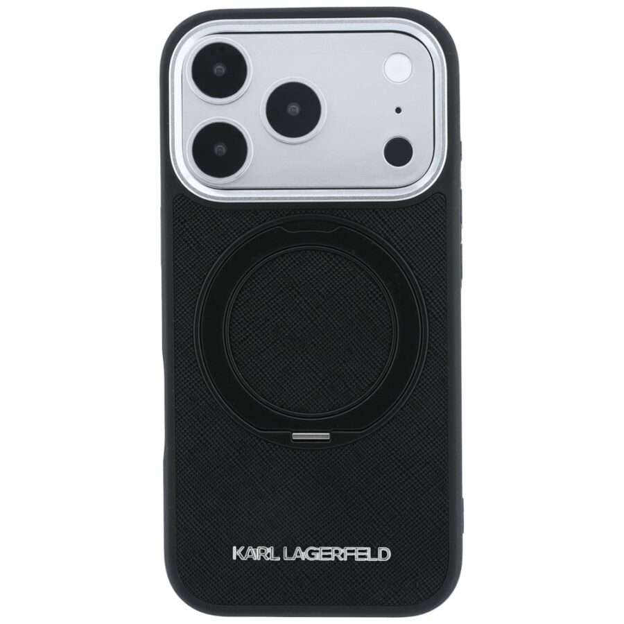 Etui Karl Lagerfeld Ring Stand 360 Saffiano Classic Logo MagSafe do iPhone 18 Pro / 17 Pro czarny