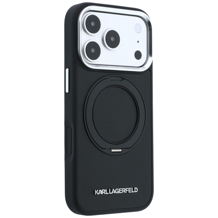 Etui Karl Lagerfeld Ring Stand 360 Saffiano Classic Logo MagSafe do iPhone 18 Pro / 17 Pro czarny