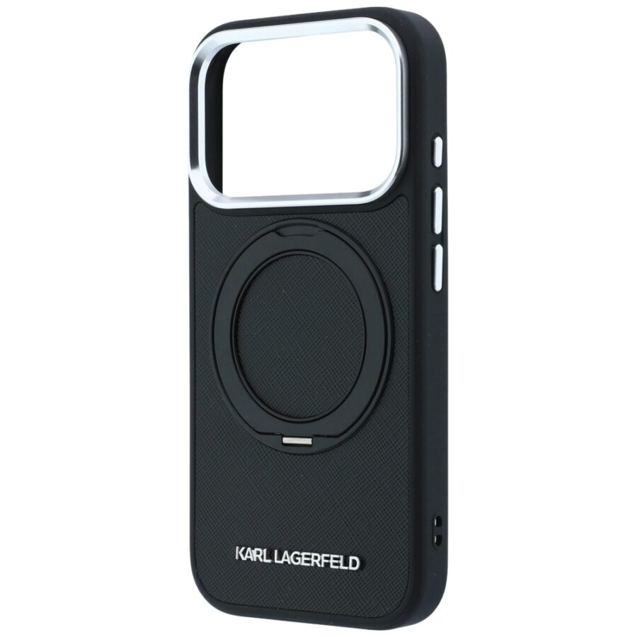 Etui Karl Lagerfeld Ring Stand 360 Saffiano Classic Logo MagSafe do iPhone 18 Pro / 17 Pro czarny