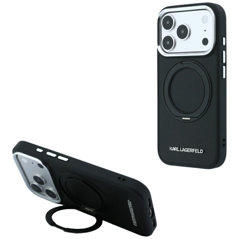 Etui Karl Lagerfeld Ring Stand 360 Saffiano Classic Logo MagSafe do iPhone 18 Pro Max / 17 Pro Max czarny