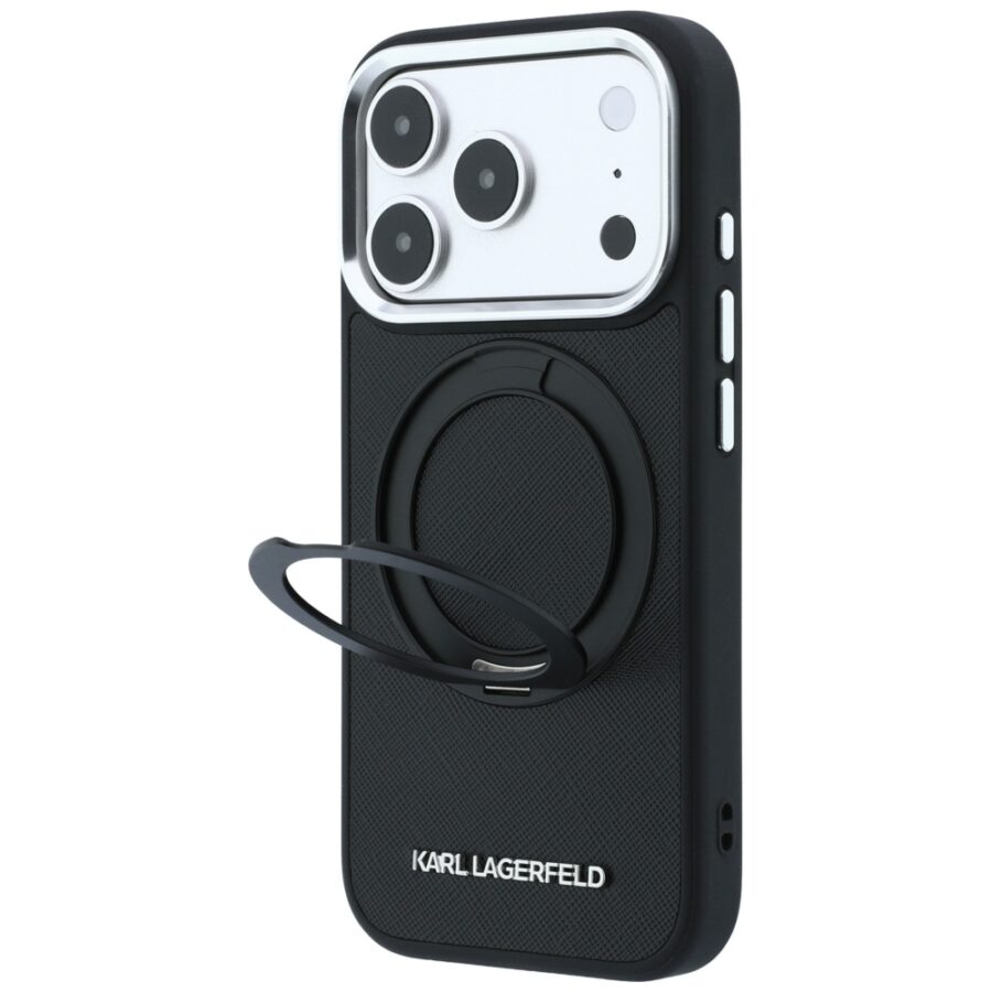 Etui Karl Lagerfeld Ring Stand 360 Saffiano Classic Logo MagSafe do iPhone 18 Pro Max / 17 Pro Max czarny