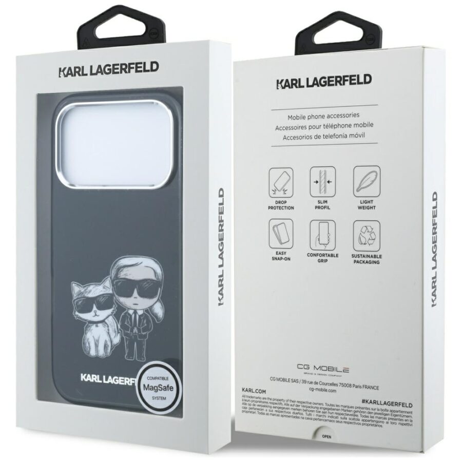 Etui Karl Lagerfeld Smooth Karl & Choupette Bodies Sketch MagSafe do iPhone 18 Pro Max / 17 Pro Max czarny