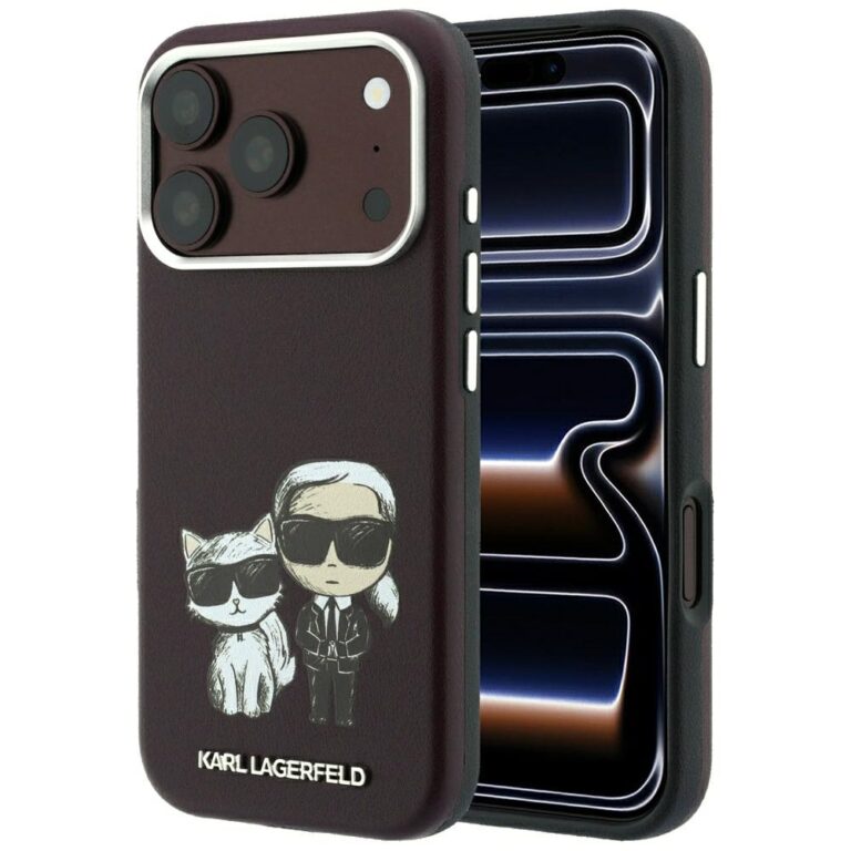 Etui Karl Lagerfeld Smooth Karl & Choupette Bodies Sketch MagSafe do iPhone 18 Pro Max / 17 Pro Max burgundowy