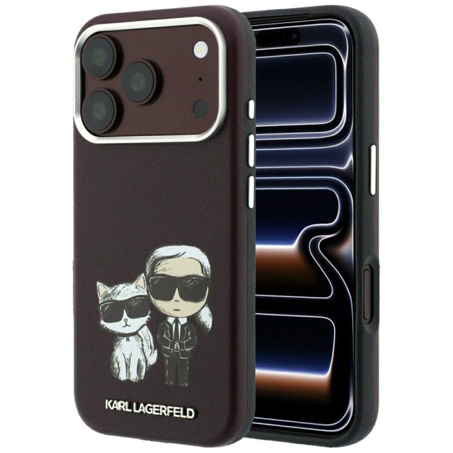 Etui Karl Lagerfeld Smooth Karl & Choupette Bodies Sketch MagSafe do iPhone 18 Pro Max / 17 Pro Max burgundowy