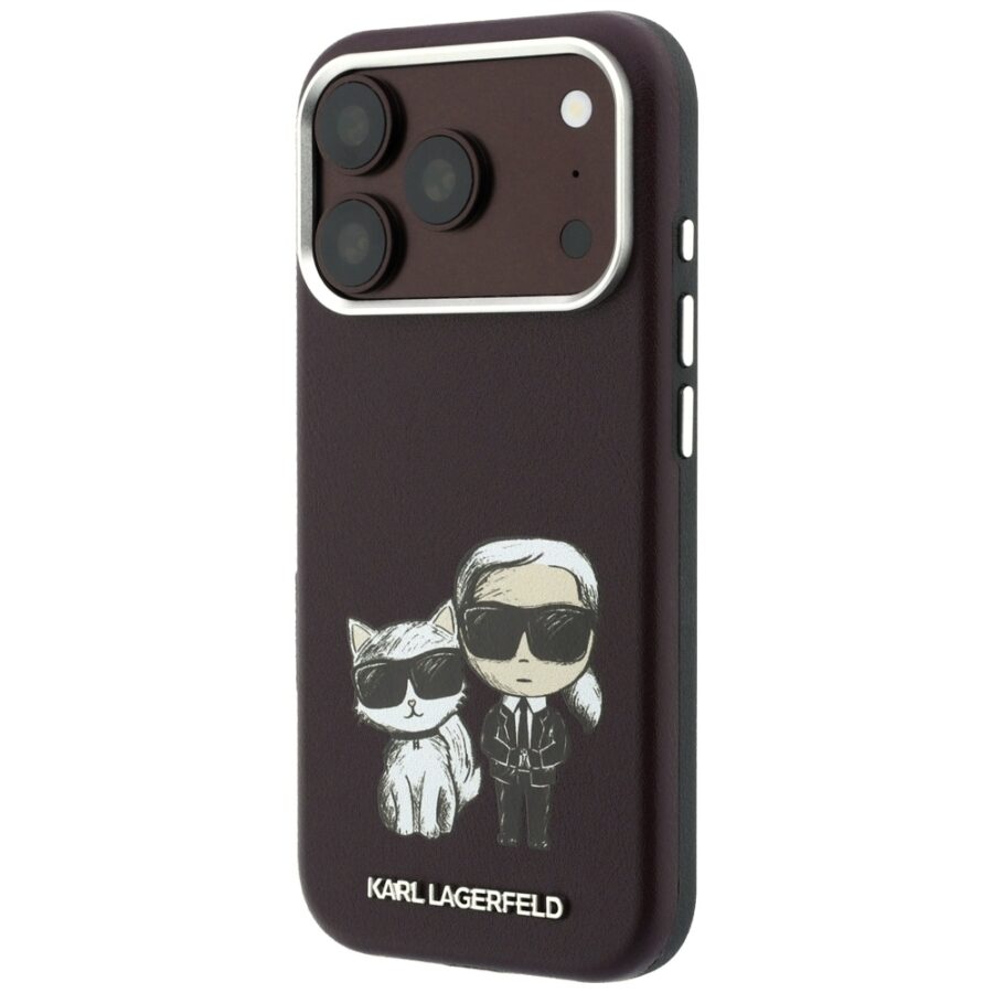 Etui Karl Lagerfeld Smooth Karl & Choupette Bodies Sketch MagSafe do iPhone 18 Pro Max / 17 Pro Max burgundowy
