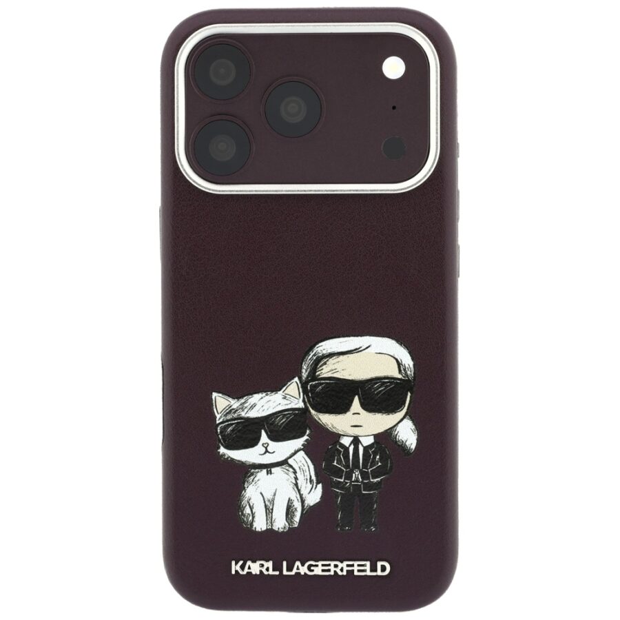 Etui Karl Lagerfeld Smooth Karl & Choupette Bodies Sketch MagSafe do iPhone 18 Pro Max / 17 Pro Max burgundowy