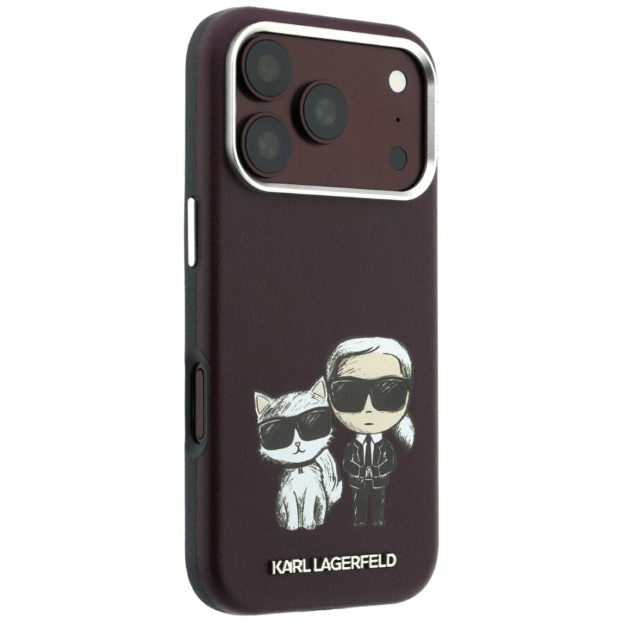 Etui Karl Lagerfeld Smooth Karl & Choupette Bodies Sketch MagSafe do iPhone 18 Pro Max / 17 Pro Max burgundowy