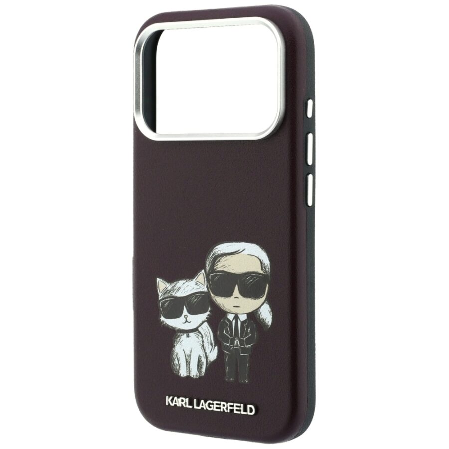 Etui Karl Lagerfeld Smooth Karl & Choupette Bodies Sketch MagSafe do iPhone 18 Pro Max / 17 Pro Max burgundowy